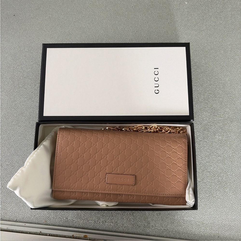 Gucci Nude Pink Embossed GG Leather Chain Crossbody